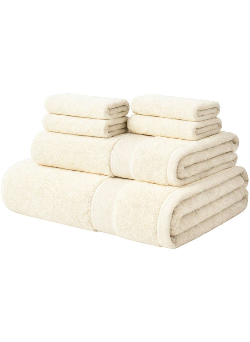 ATEN Homeware Egyptian Cotton 6 Piece Bath Towel Set - 1 Large Bath Towel (70 x 140 cm), 1 Hand Towel (40 x 70 cm) and 4 Face Towels (30 x 30 cm) - Ultra Soft & Highly Absorbent, OEKO-TEX Certified, Made in Egypt (Cream) - Image 1